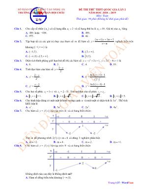 Đề thi thử THPT Quốc gia môn Toán lần 2 - Năm học 2018-2019 - Trường THPT chuyên Phan Bội Châu (Có đáp án)
